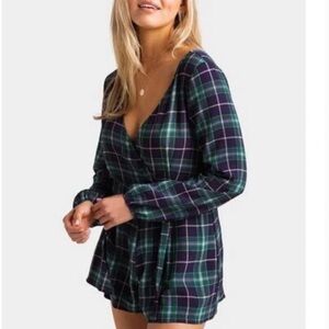 NWT Francesca Green Plaid Romper Size Large